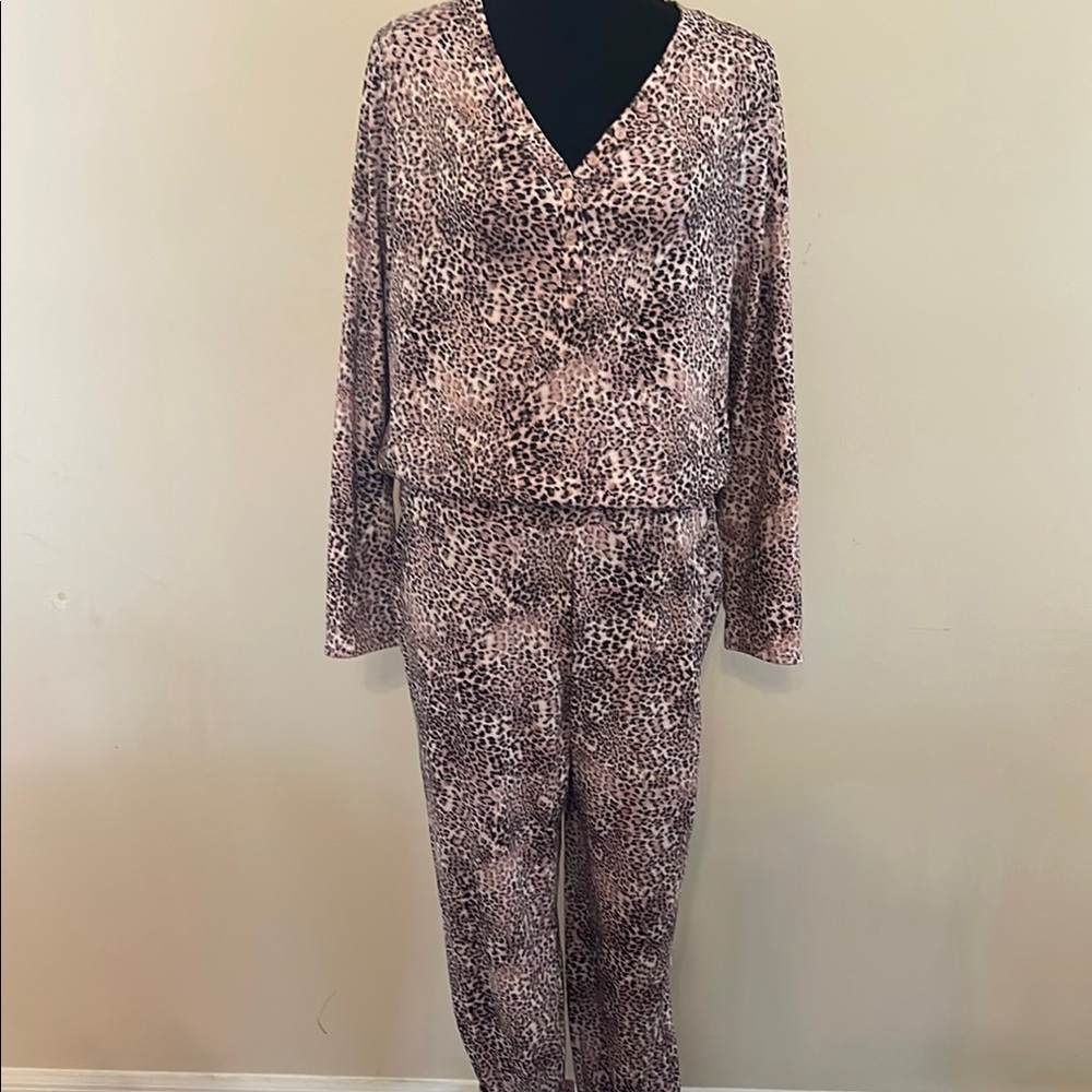 Jessica Simpson Pink Brown Animal Print PJ Set sz L
